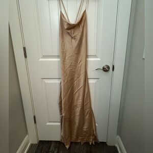 Elegant Tan bridesmaid dress. Show me your Mumu. Size small.Has not been altered